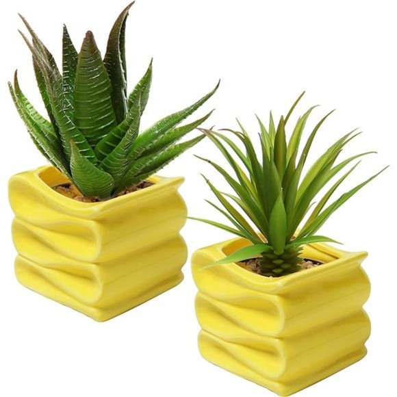 4 Inch Yellow Ceramic Indoor Plant Pot with Drainage Hole,Mini Modern Decorative - Picture 5 of 7